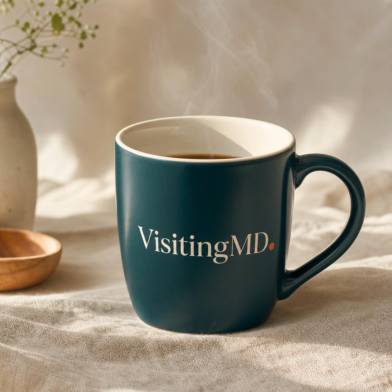 Deep teal VisitingMD ceramic mug