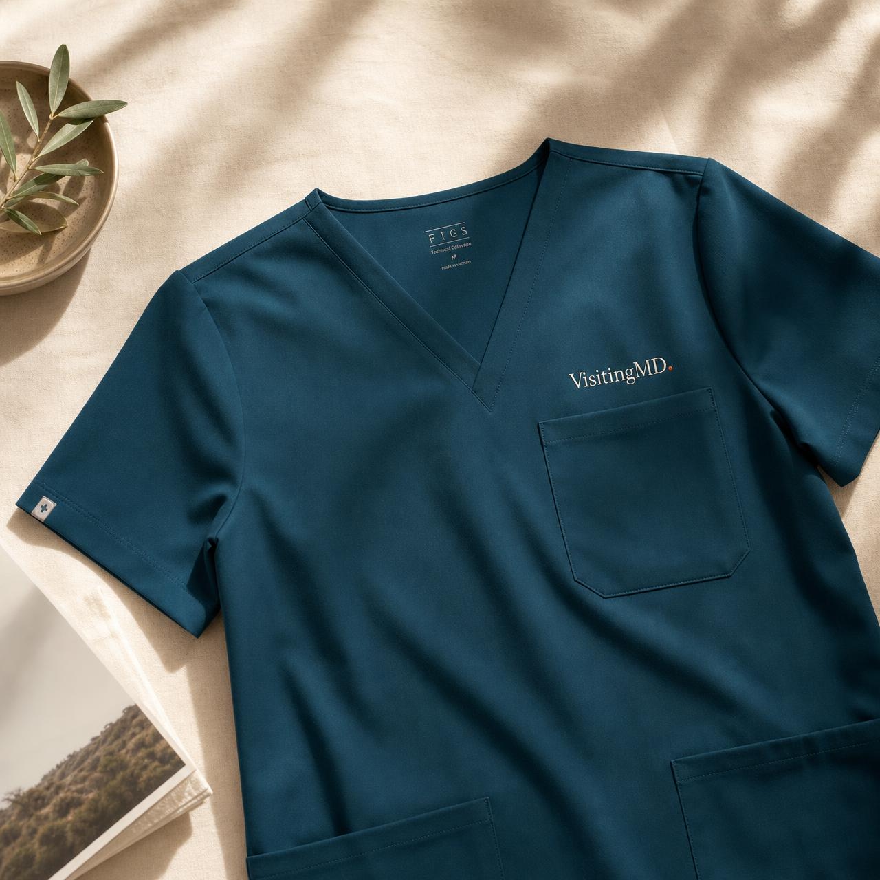 Deep teal VisitingMD scrub top